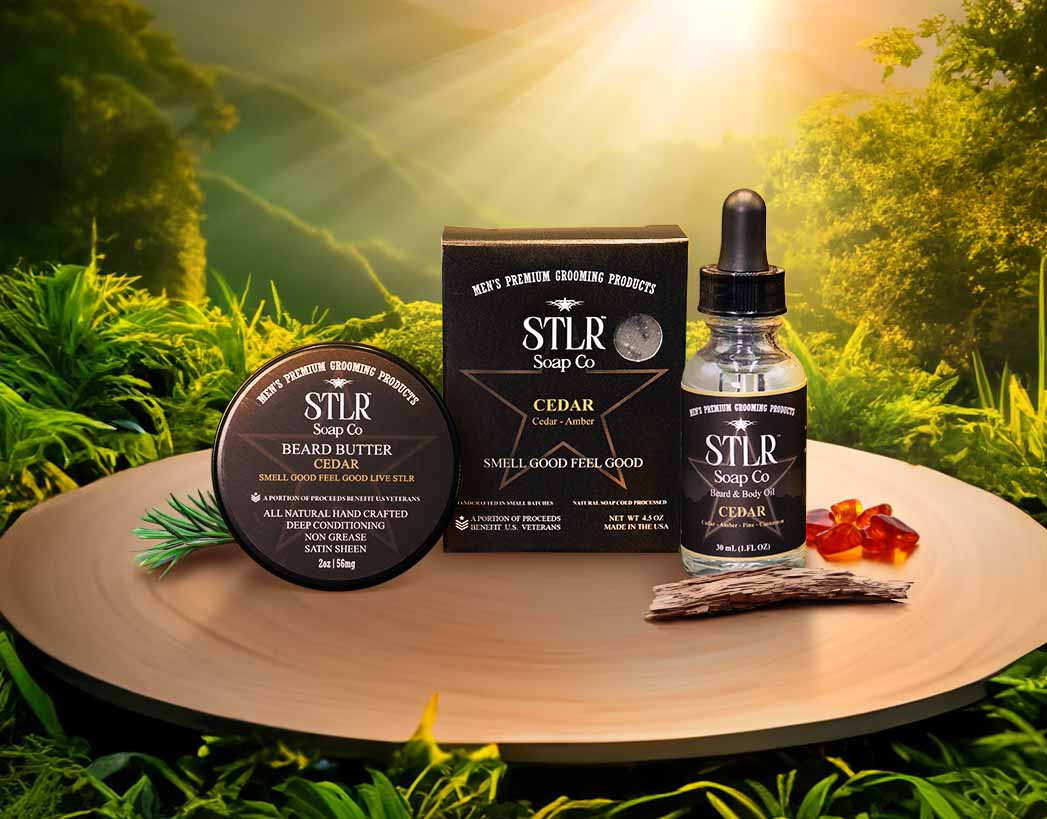 A nature themed environment showcasing cedar collection of men's products for mobile devices