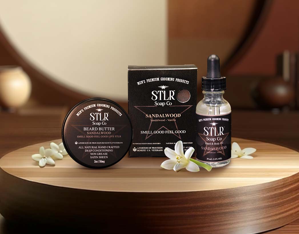 A sandalwood themed environment showcasing sandalwood collection of men's products for mobile devices