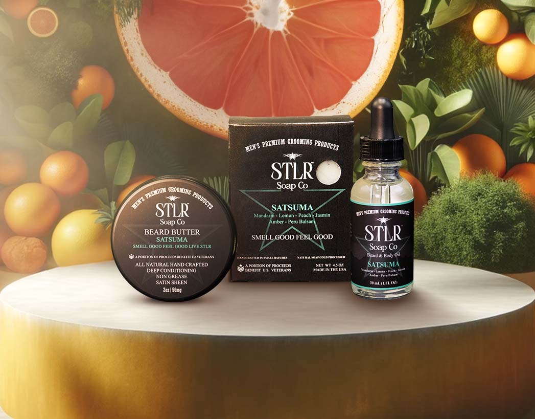 A citrus themed environment showcasing satsuma collection of men's products for mobile devices