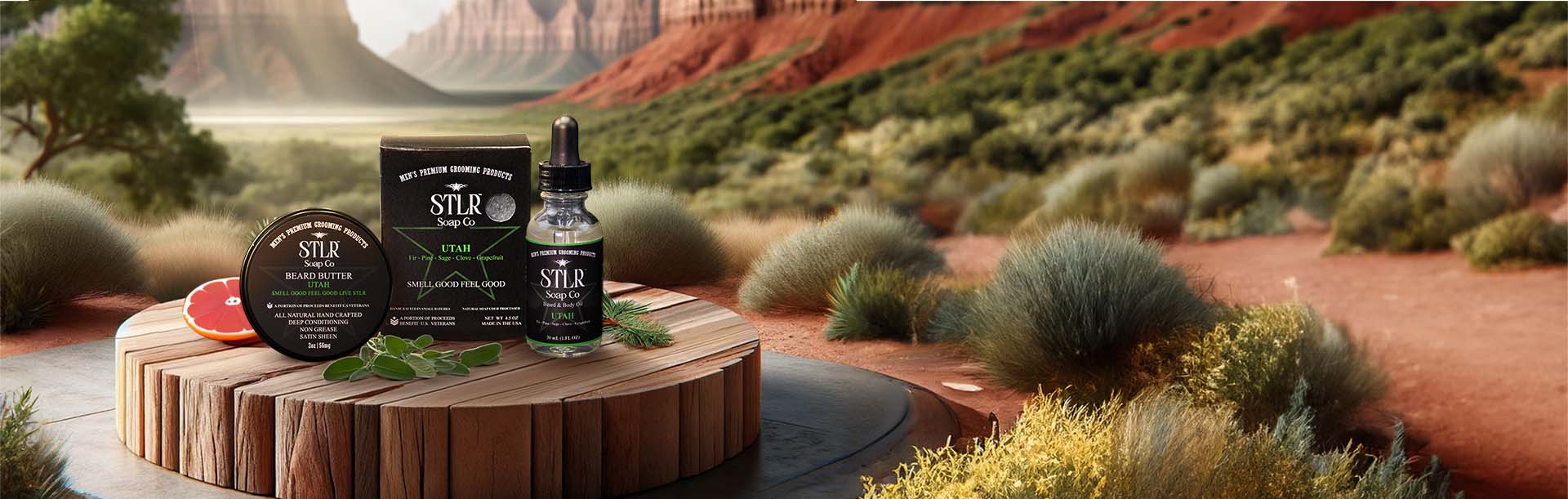 A west united states themed environment showcasing utah collection of men's products