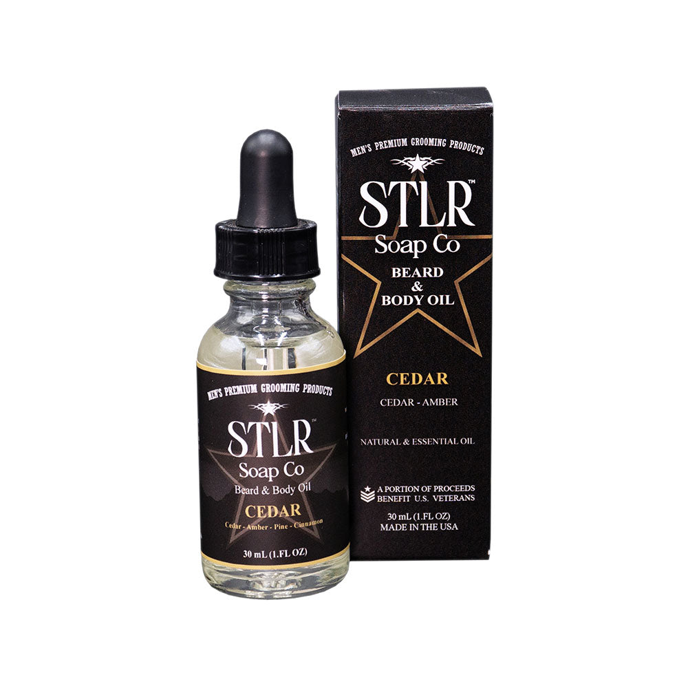 cedar scented beard oil with packaging