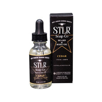 cedar scented beard oil with packaging