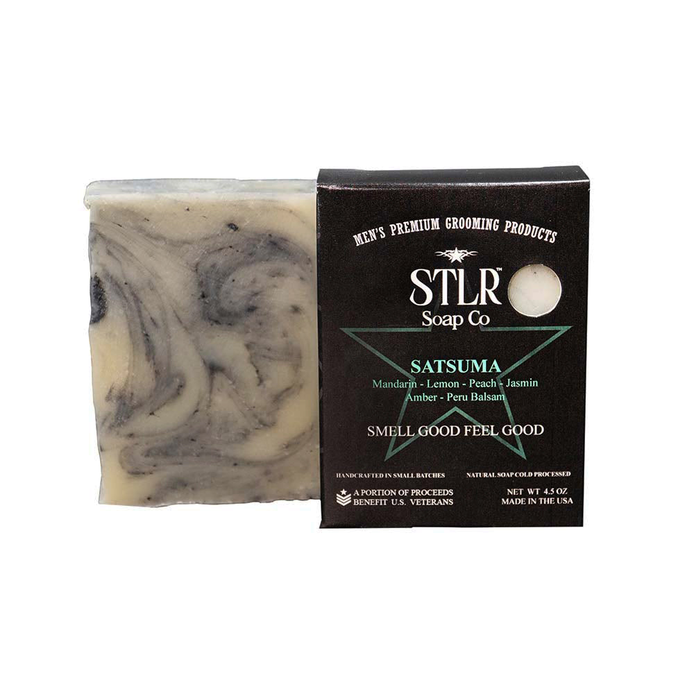 satsuma scented soap next to soap packaging