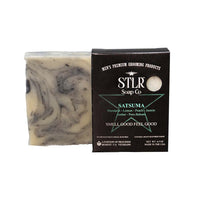 satsuma scented soap next to soap packaging