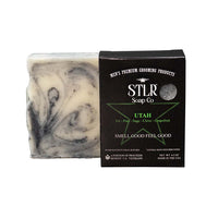 utah scented soap next to soap packaging