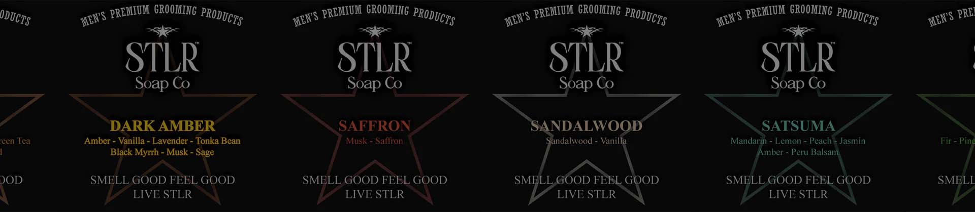 An image of STLR soap product labels distributed horizontally