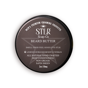 A floating generic beard butter with a drop shadow effect